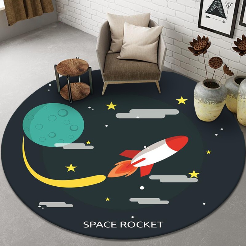 Kids Outdoor Mat Waterproof - VIKAMA Round Cartoon Carpet for Living