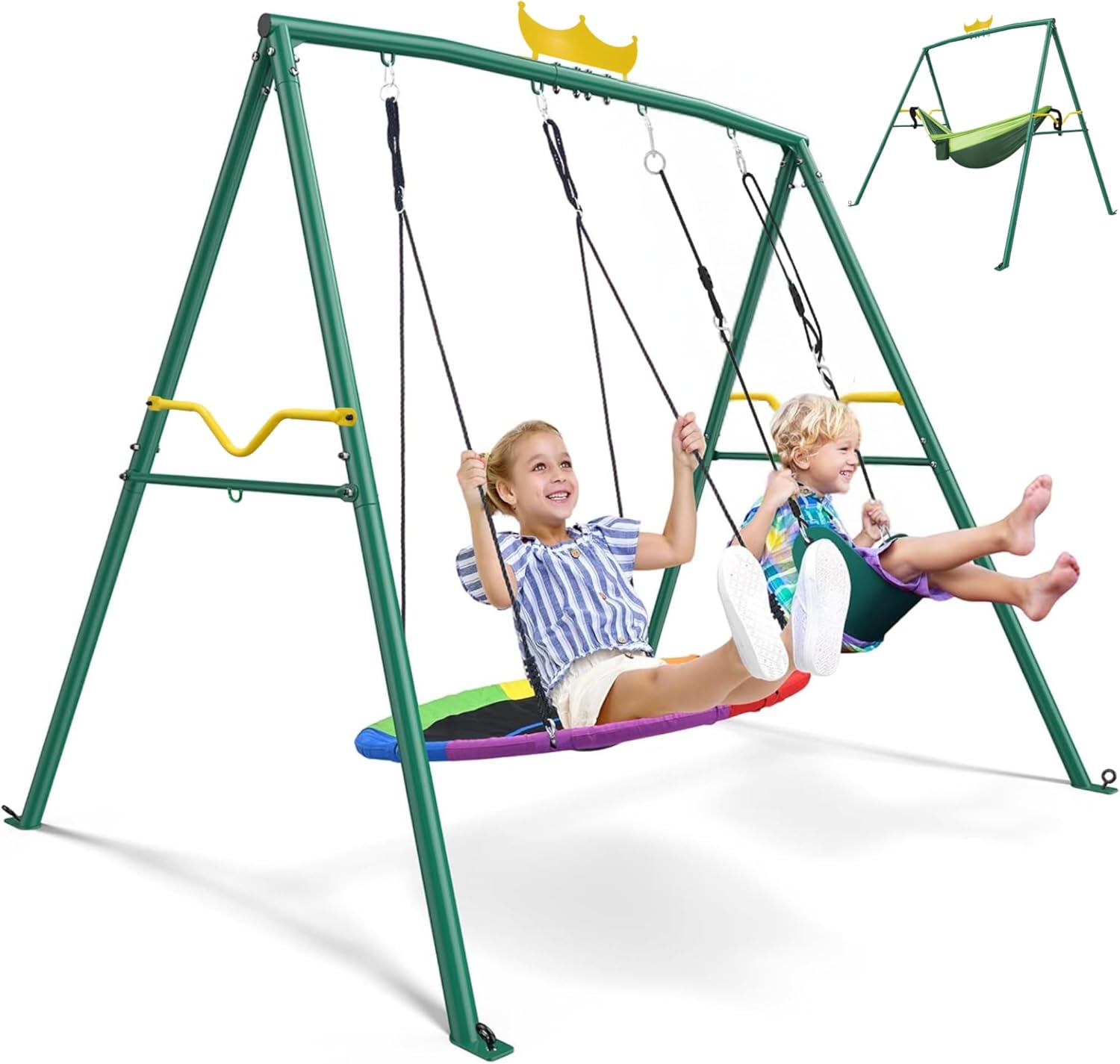 Kids Outdoor Hammock Swing - Crown 2-in-1 Swing&Hammock,460lbs 2 Seat Swing