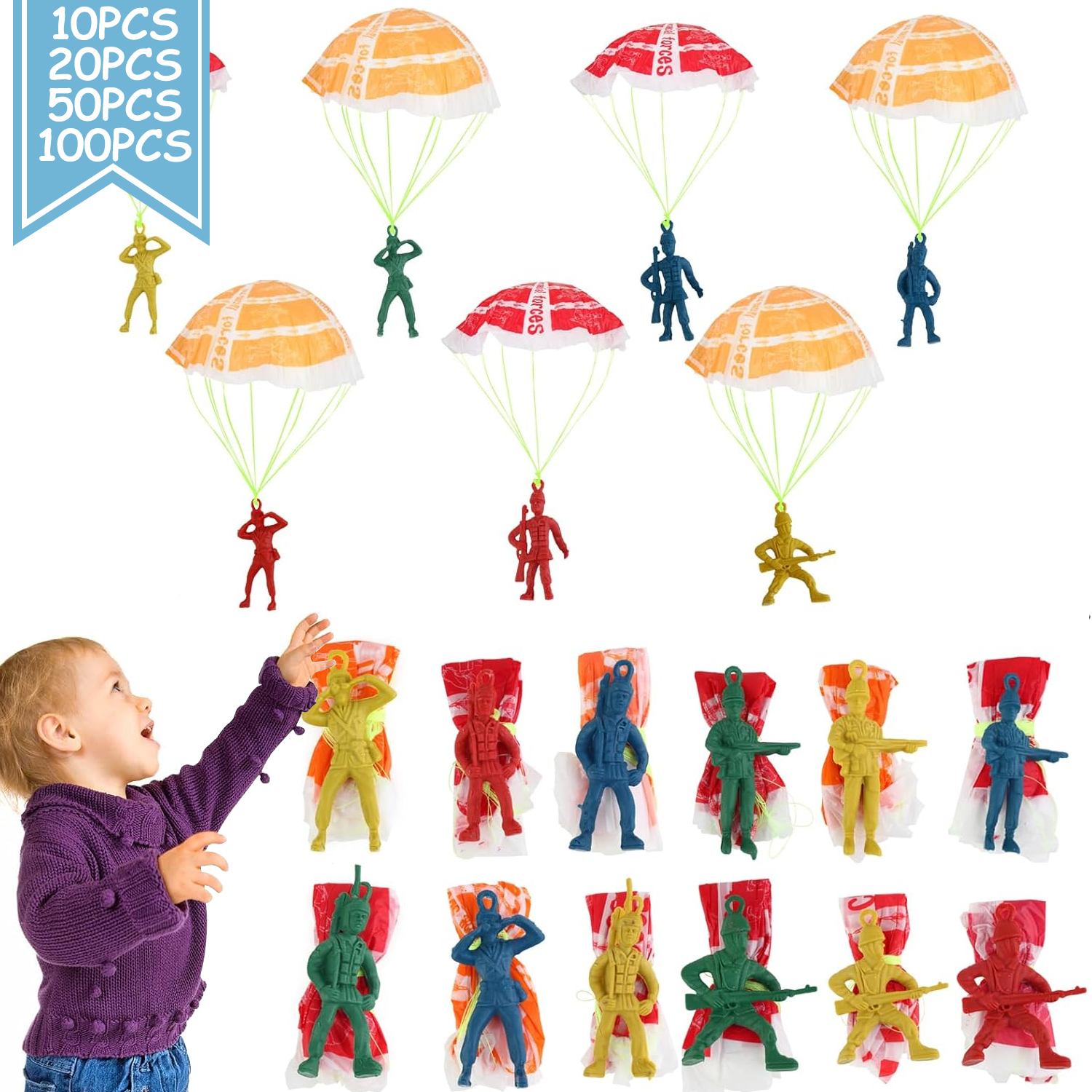 Kids Outdoor Games Ideas - 10/100pcs Parachute Toys for Kid, Army