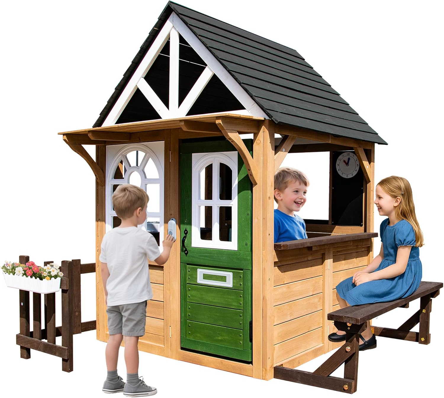 Kids Outdoor House With Kitchen - Kids Playhouse Outdoor Cedar Gray Wooden