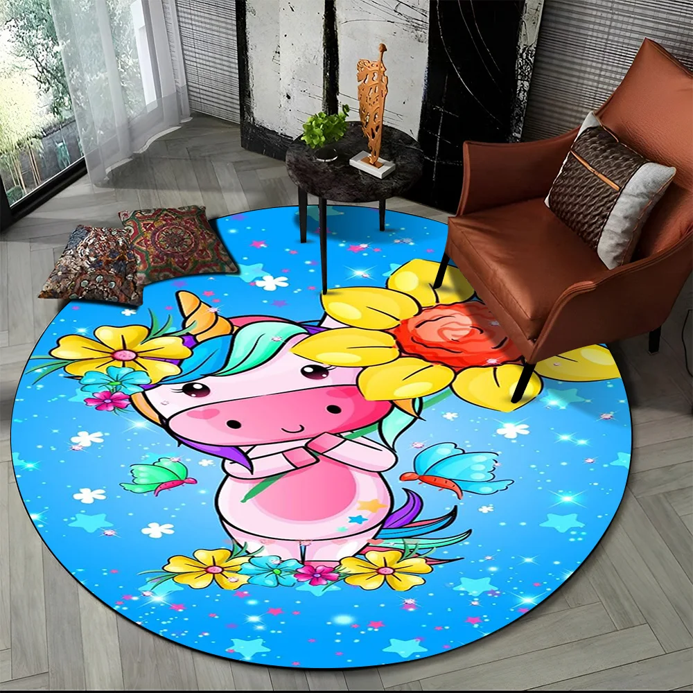 Unicorn Cartoon Animal Round C - Kids Outdoor Mat Waterproof ulasan dan harga