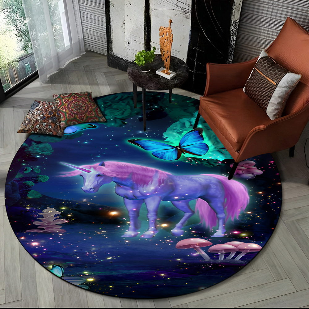 Unicorn Cartoon Animal Round C - Kids Outdoor Mat Waterproof ulasan dan harga