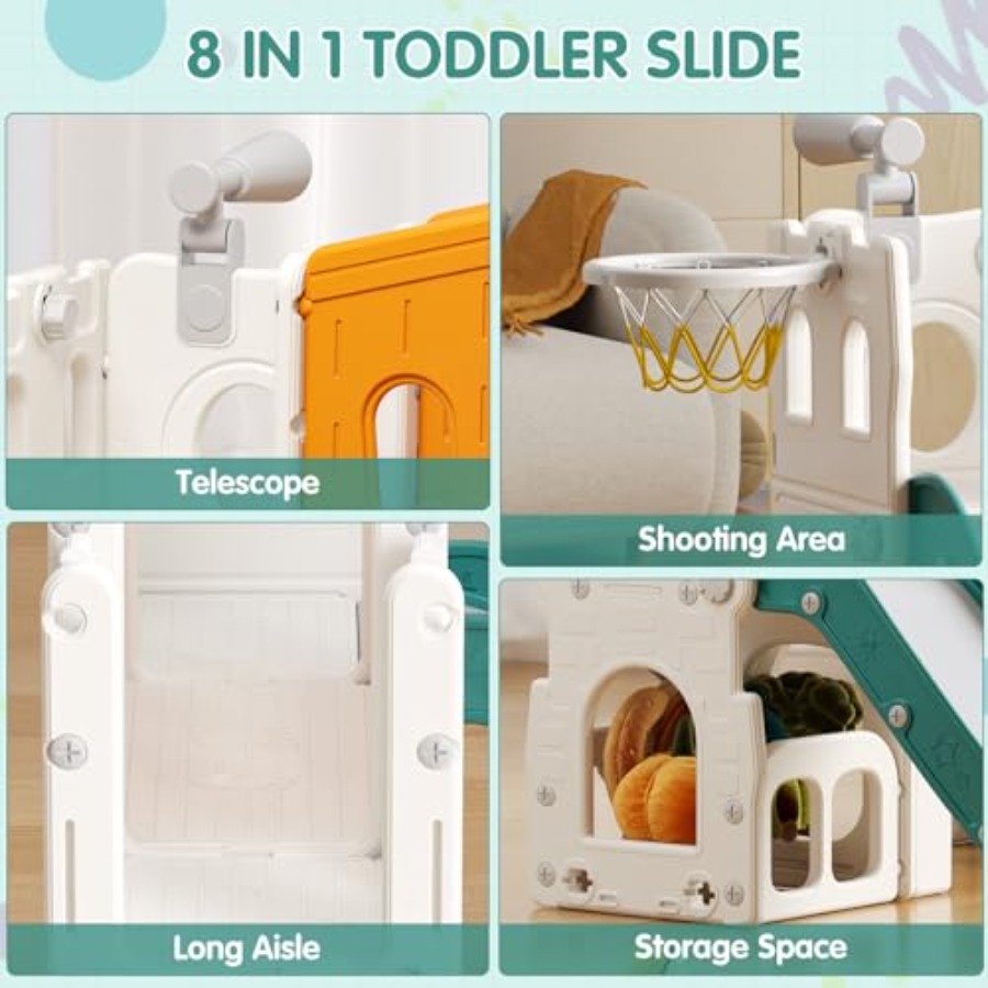 8 in 1 Toddler Slide Set Kid S - Kids Outdoor Basketball ulasan dan harga