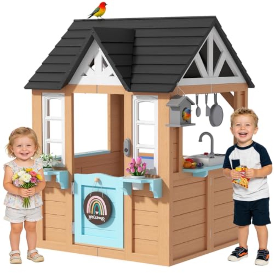 Outdoor Playhouse for Wooden K - Kids Outdoor House With Kitchen ulasan dan harga