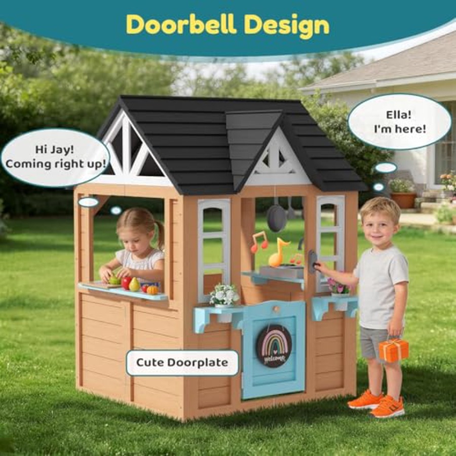 Outdoor Playhouse for Wooden K - Kids Outdoor House With Kitchen ulasan dan harga