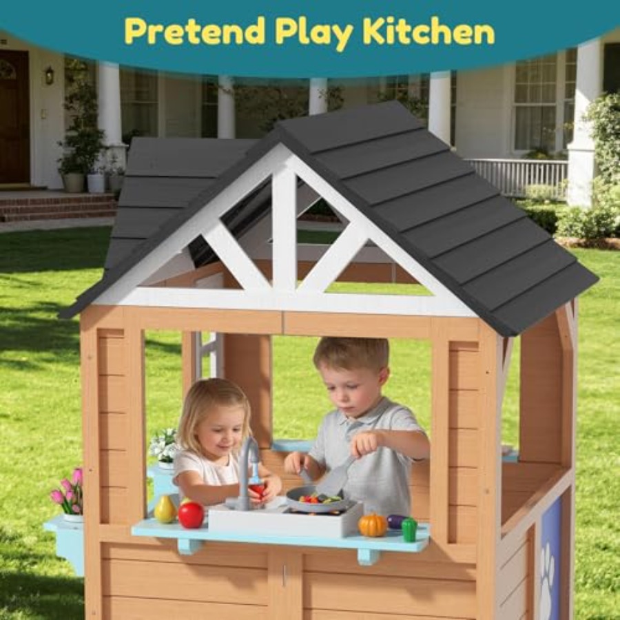 Outdoor Playhouse for Wooden K - Kids Outdoor House With Kitchen ulasan dan harga