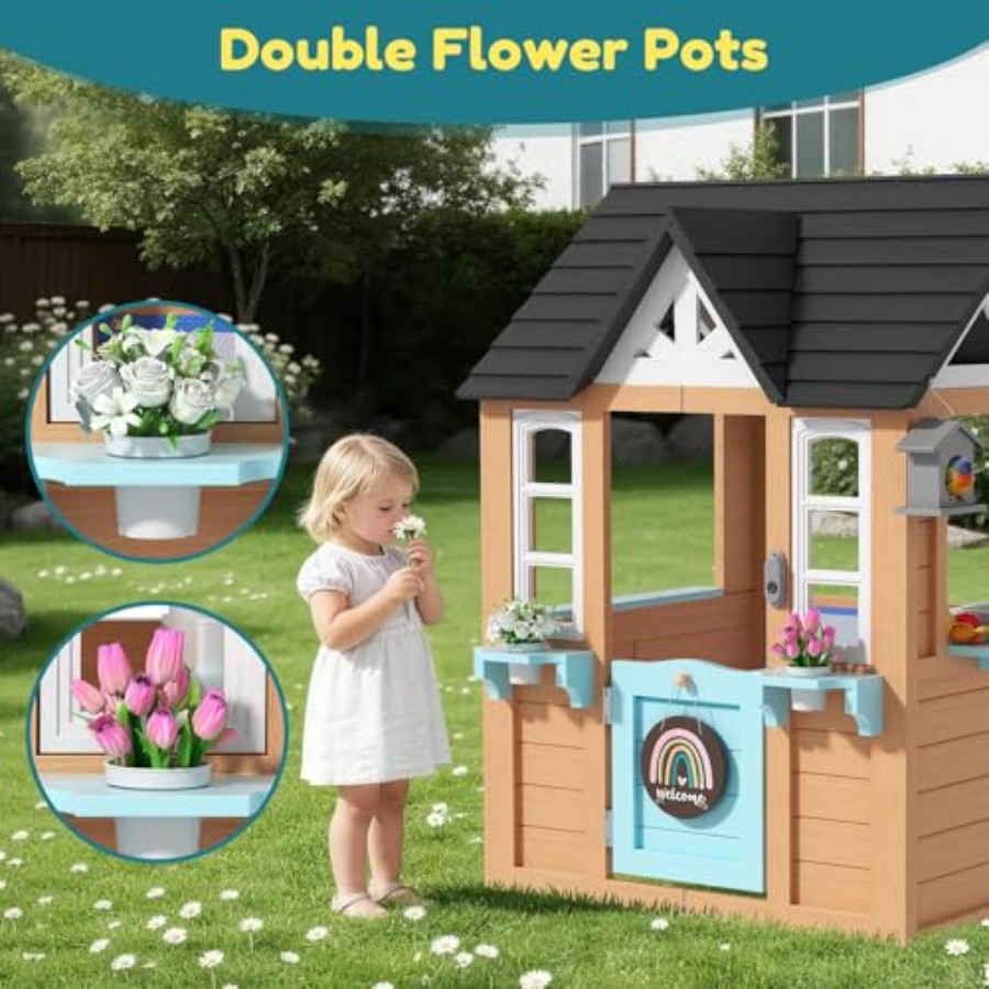 Outdoor Playhouse for Wooden K - Kids Outdoor House With Kitchen ulasan dan harga