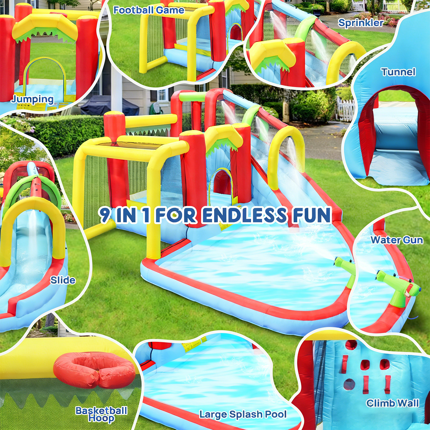 7in1 Inflatable Water Slide Pa - Kids Outdoor Basketball ulasan dan harga