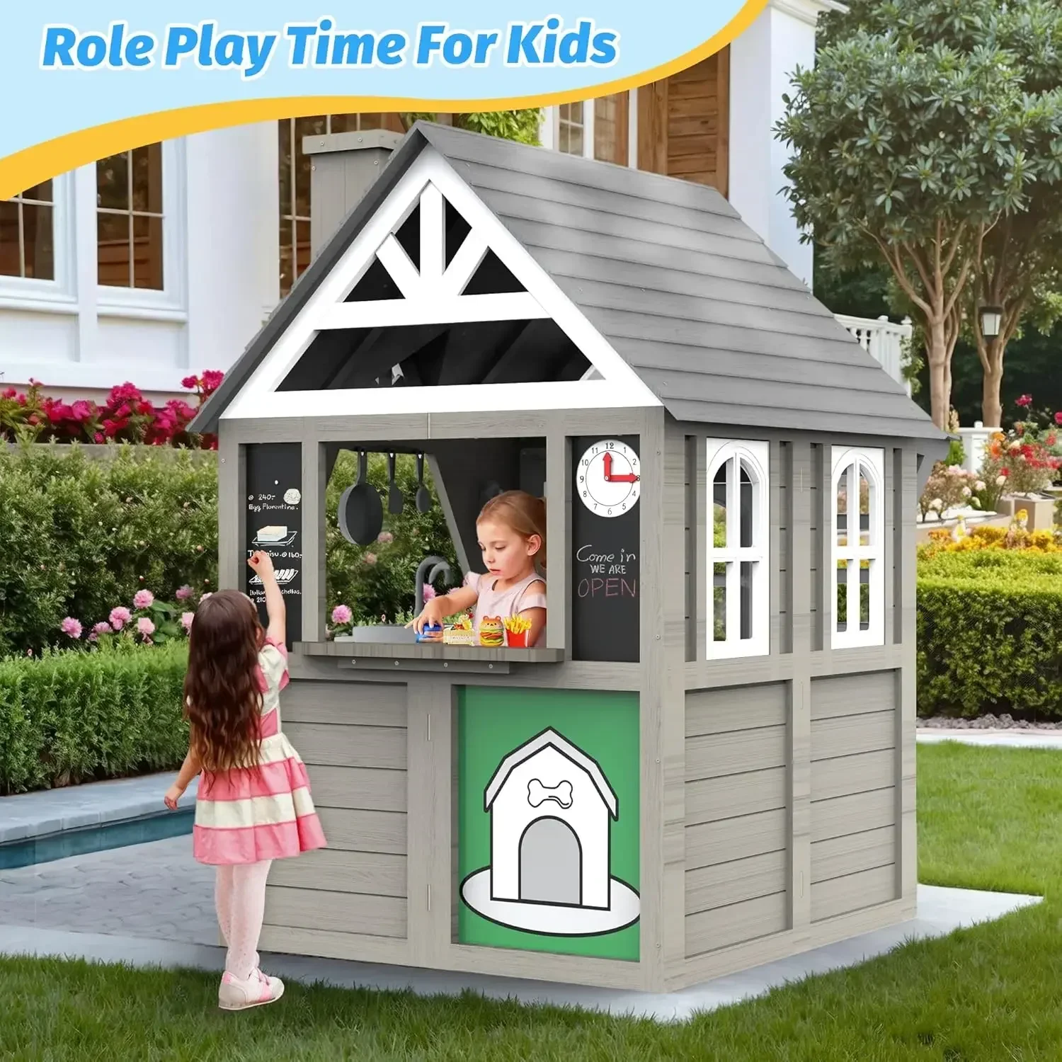 Kids Outdoor Playhouse,Cedar G - Kids Outdoor House With Kitchen ulasan dan harga