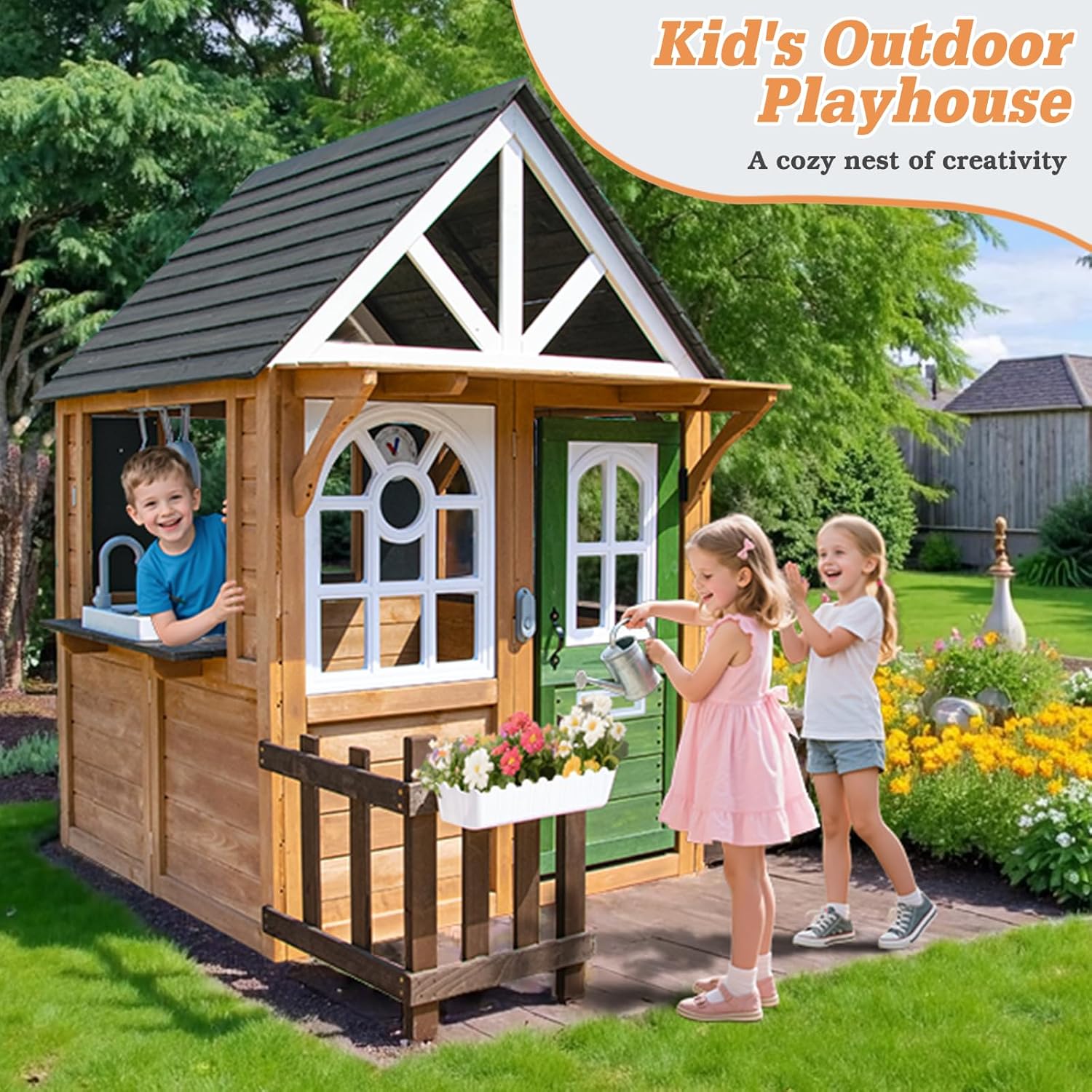 Kids Playhouse Outdoor Cedar G - Kids Outdoor House With Kitchen ulasan dan harga